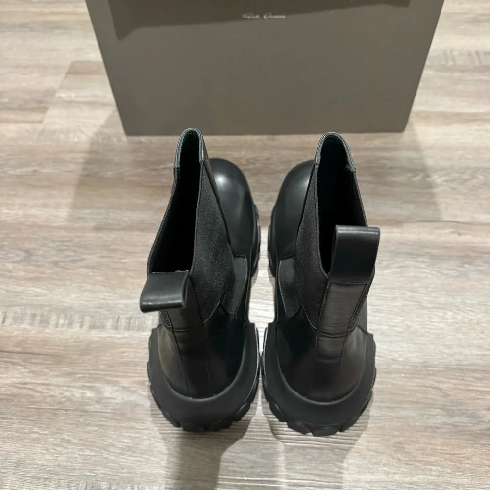 Rick Owens Beatle Bozo Tractor Black Leather Chelsea Platform Boots